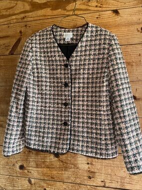 Koret Pink and Black Tweed Collarless Blazer
